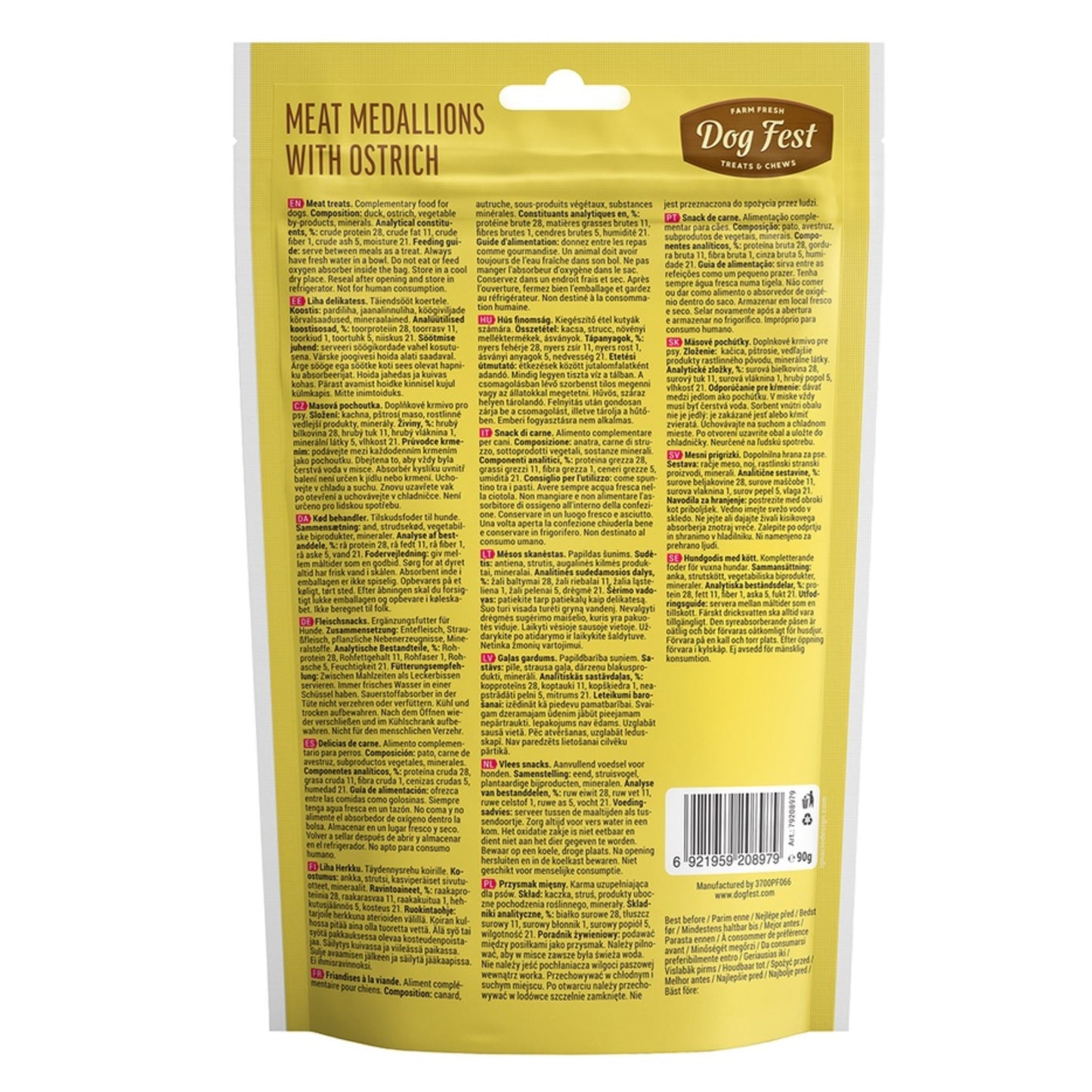 Dog Fest Medallions with Ostrich for Adult Dogs – 90g