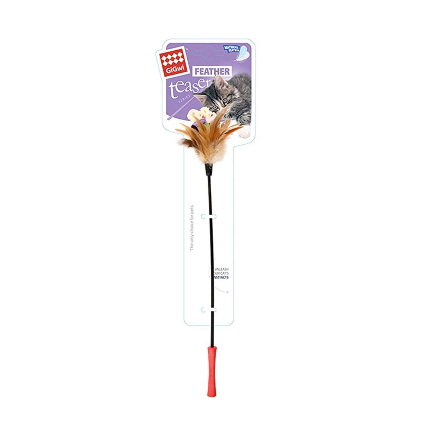 Cat toy with feather on a white background