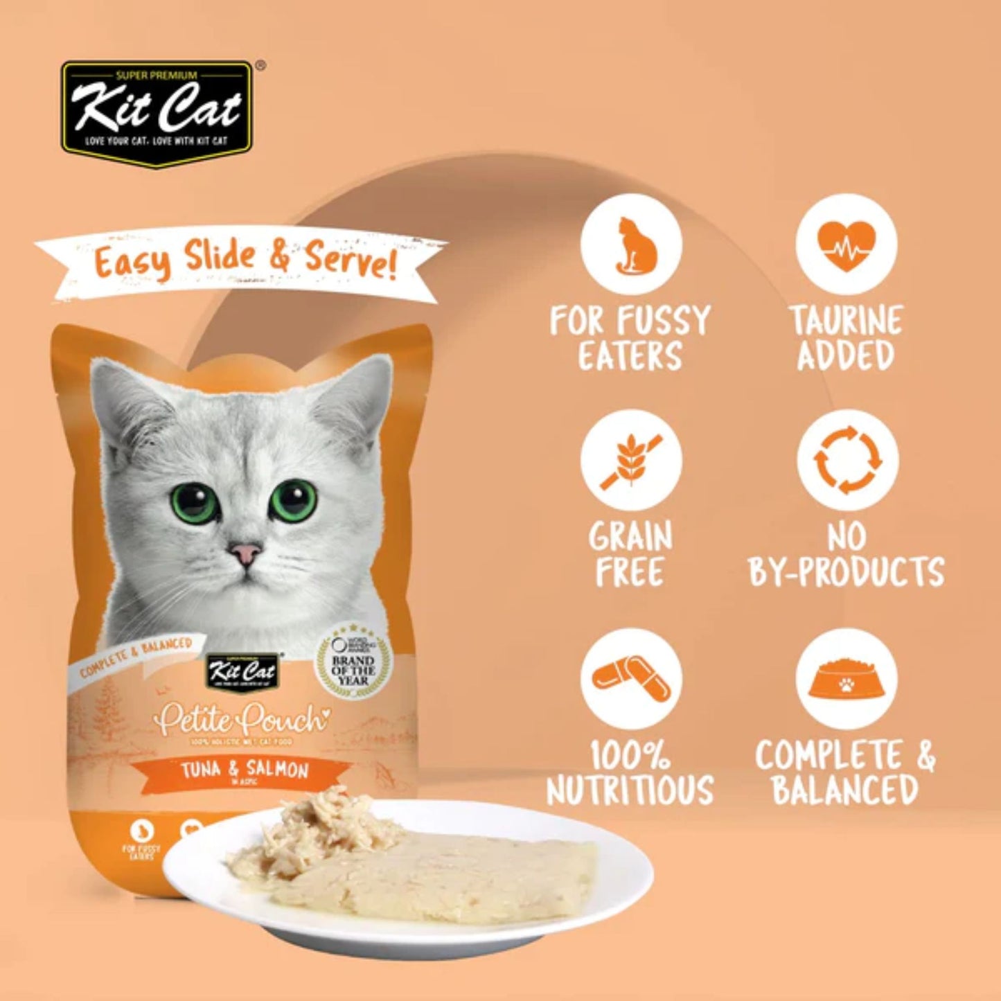 Kit Cat Petite Pouch - Tuna & Salmon In Aspic Wet Cat Food 70G