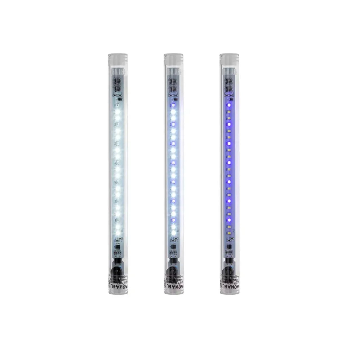 Three LED light bars with different color options on a white background
