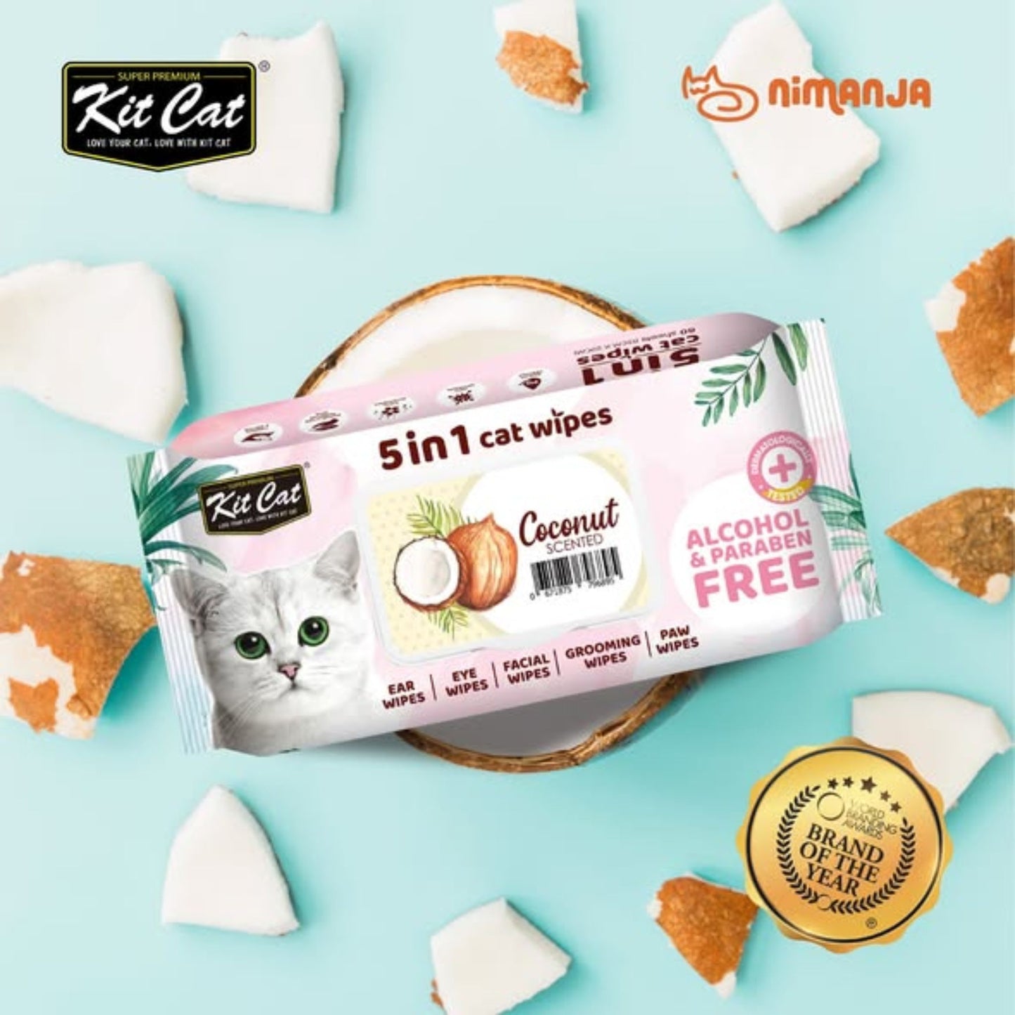 Kit Cat 5 In 1 Coconut Scented Cat Wipes