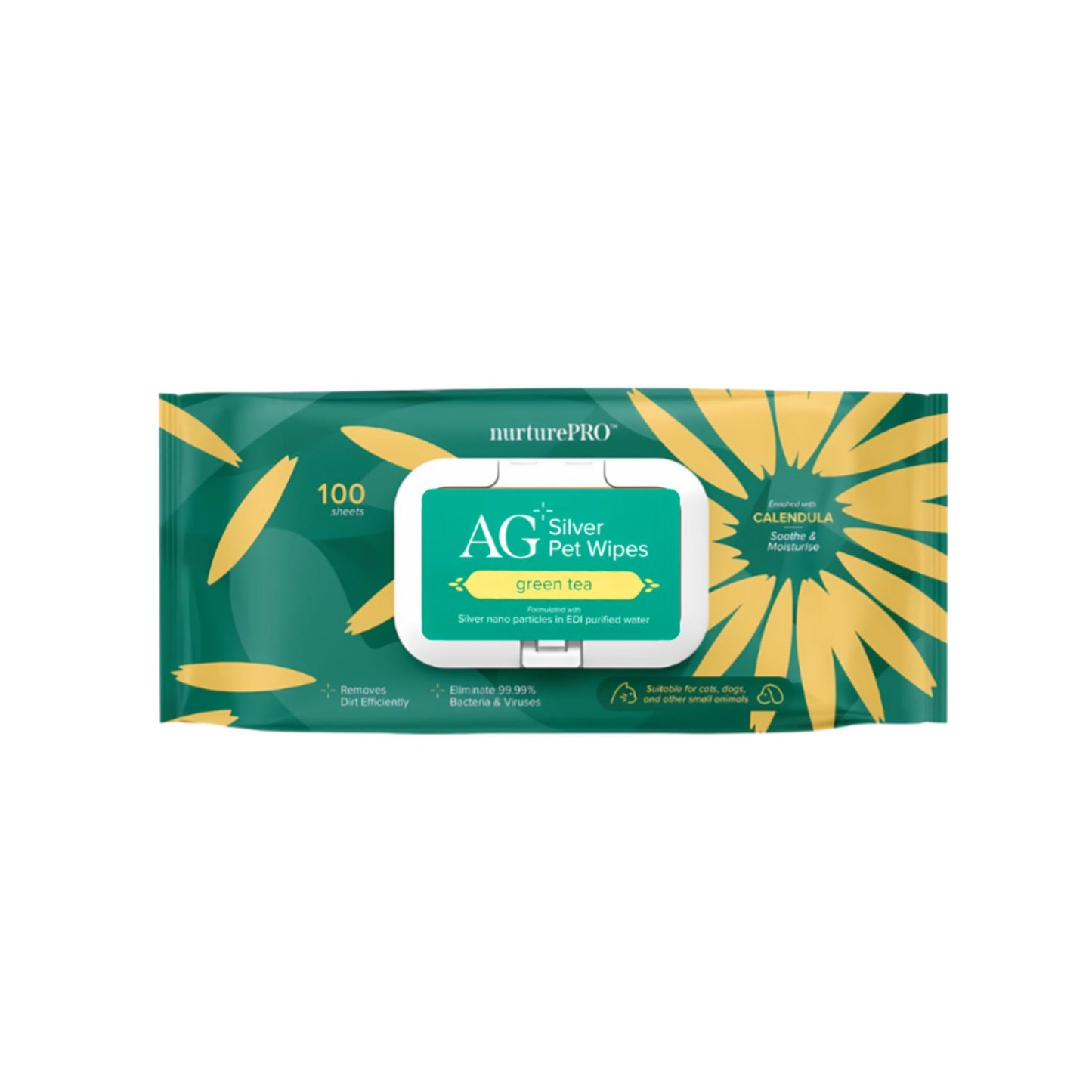 AG Silver Pet Wipes packaging with green and yellow design on a white background