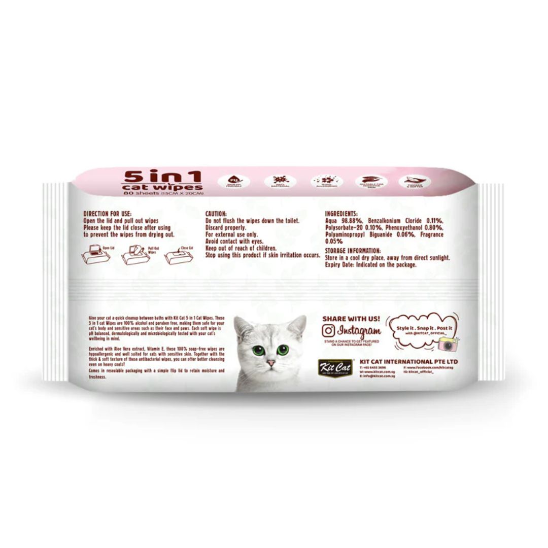 Kit Cat 5-in-1 Cat Wipes ‚Aloe Vera Scented