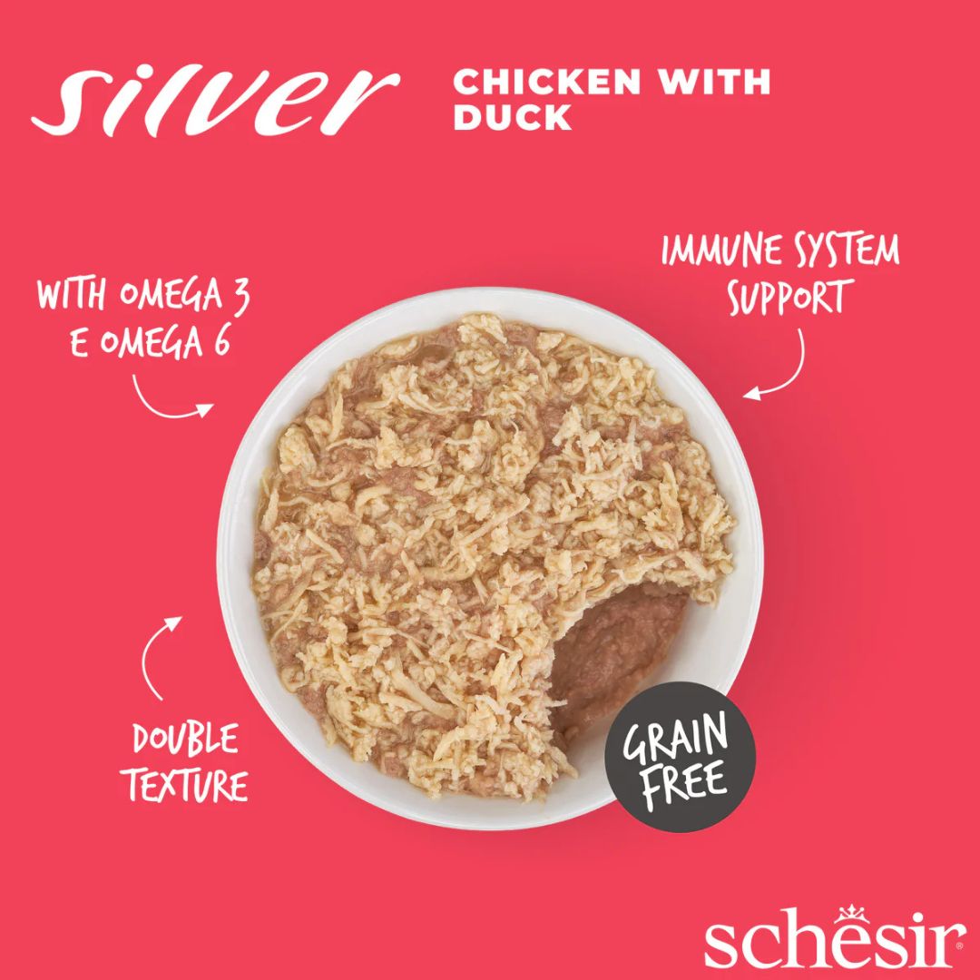 Schesir Silver Senior Cat Mousse & Fillets Chicken & Duck 70G