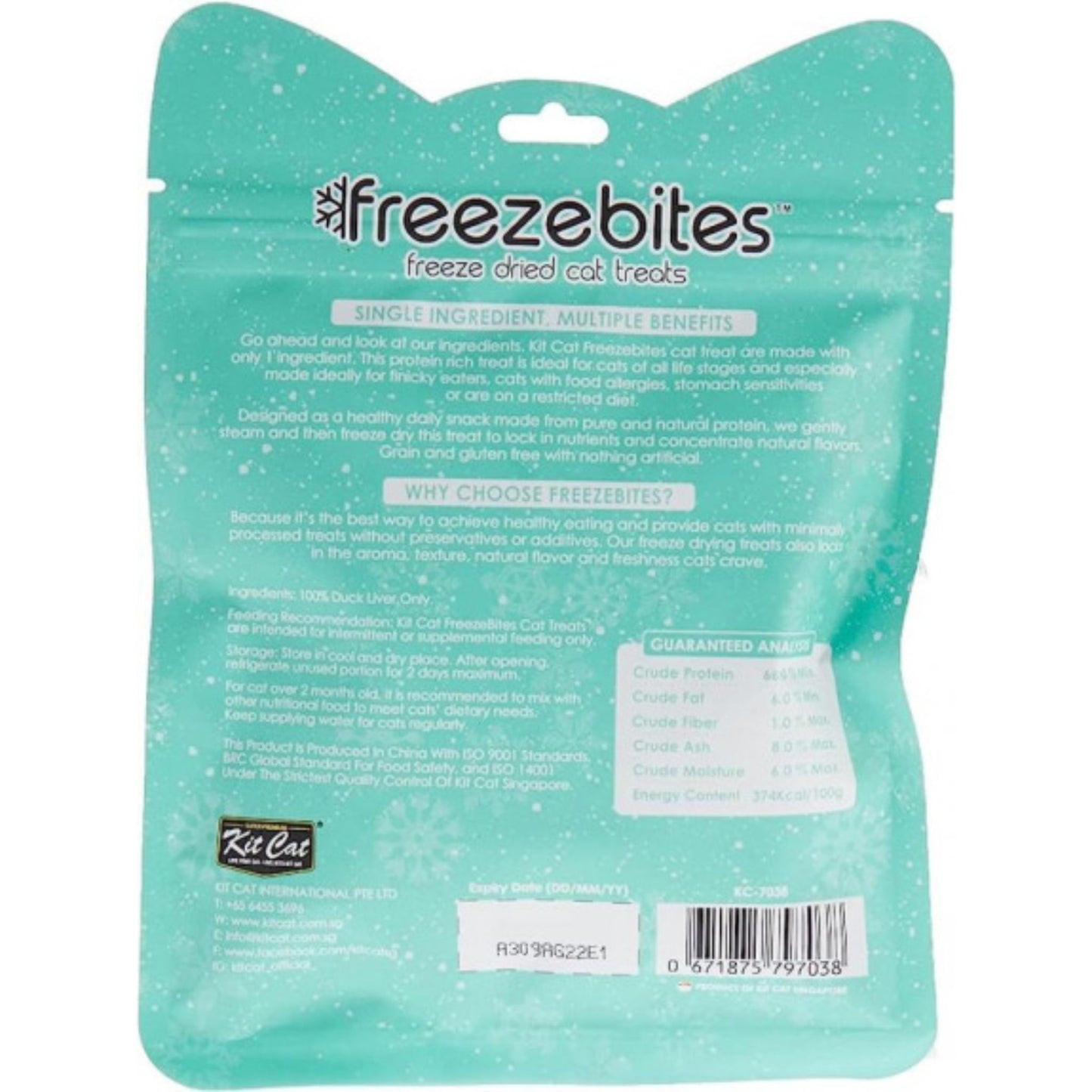 Kit Cat Freeze Bites Foie Gras Duck Liver Dried Cat Treats - 20g