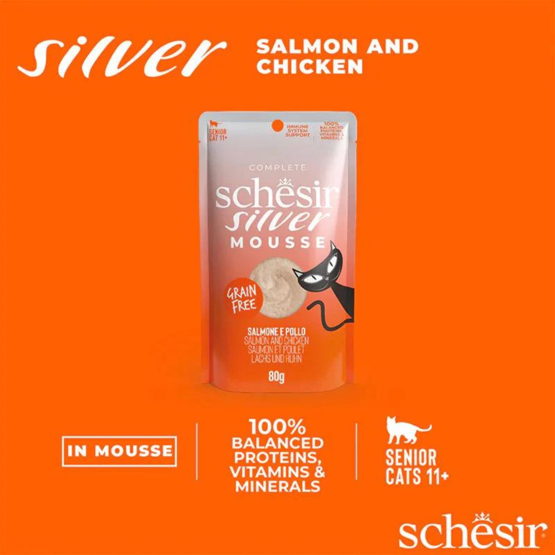 Schesir Silver Senior Cat Mousse Salmon & Chicken 80G