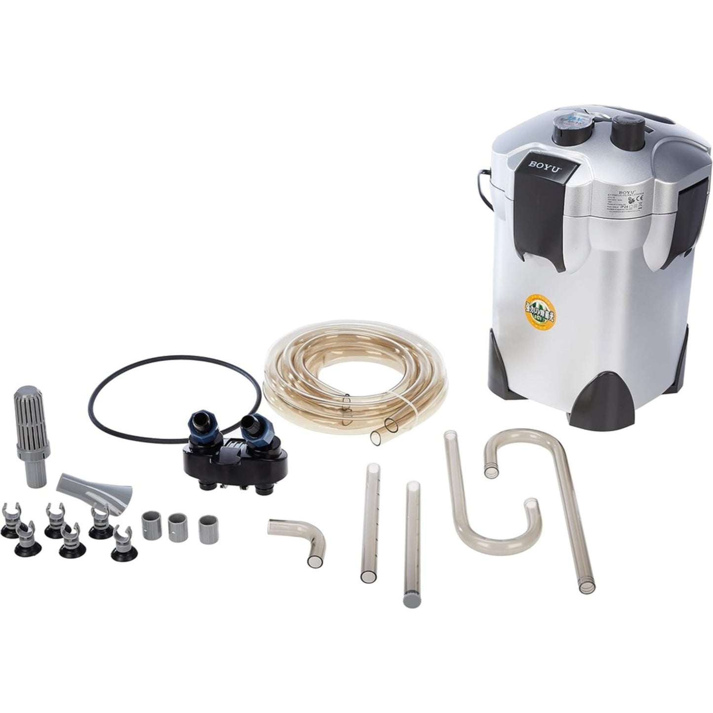 Aquarium filter with accessories on a white background