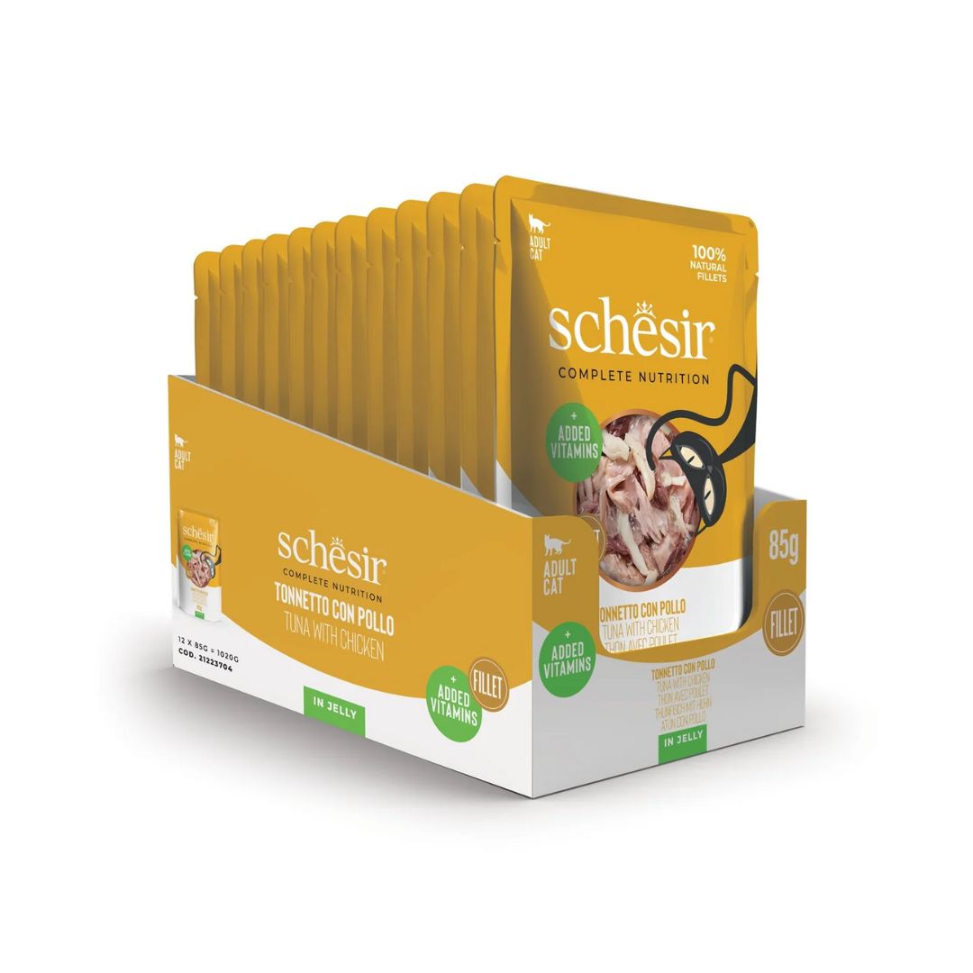 Schesir Complete & Balanced Nutrition Wet Cat Food in Jelly Pouch- Tuna With Chicken 85g
