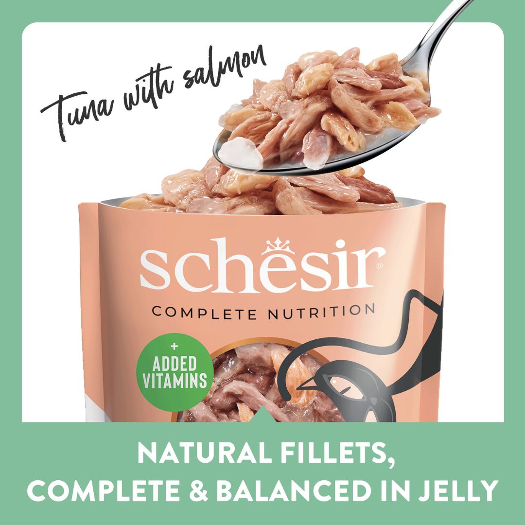 Schesir Complete & Balanced Nutrition Wet Cat Food in Jelly Pouch- Tuna With Salmon 85g