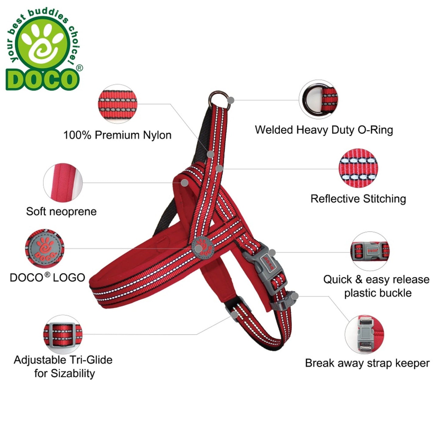 Doco Vario Neoprene Reflective Harness Comfortable Dog Harness