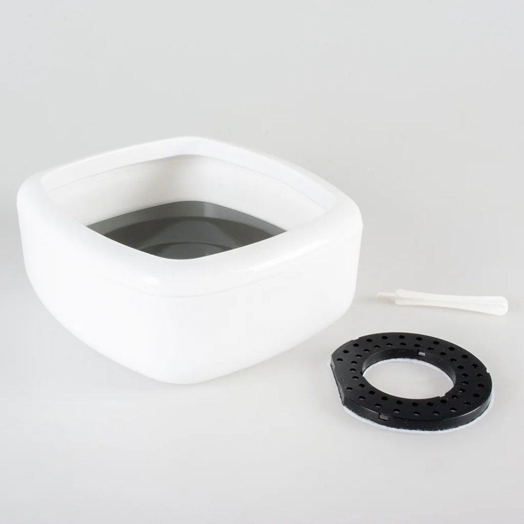 Duvo+ Splash-Proof Square Drinking Bowl 1500ml – White/Grey