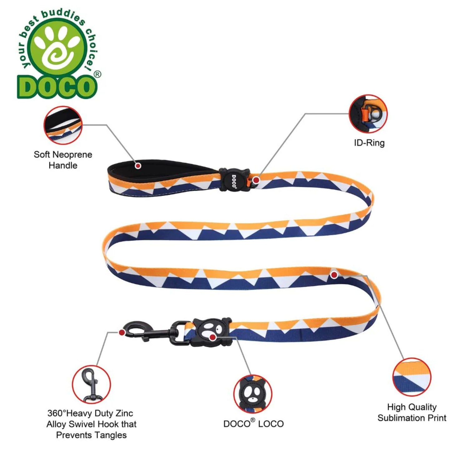 Doco Loco Dog Leash - 5Ft
