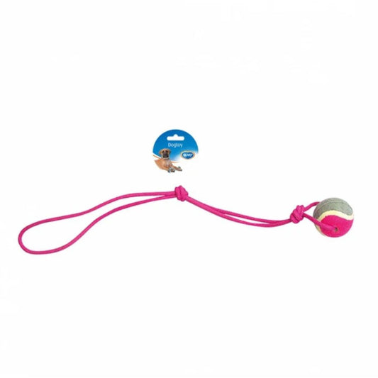 Duvo+ Knotted Cotton Pendulum with 1 Knot & Tennis Ball – Interactive Dog Toy 60cm – Grey/Pink