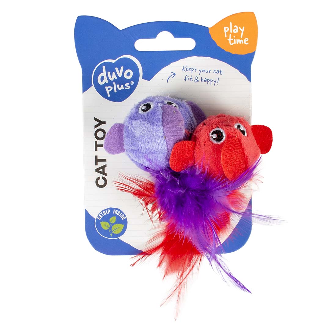 Duvo+ Assortment Birds with Feather – Red/Purple – 13 x 10 x 3.5 cm (2 pcs)
