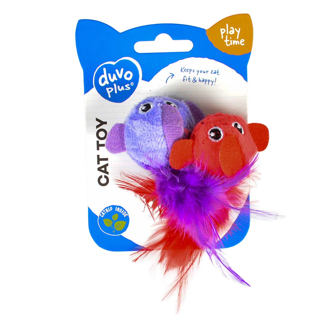 Duvo+ Assortment Birds with Feather – Red/Purple – 13 x 10 x 3.5 cm (2 pcs)