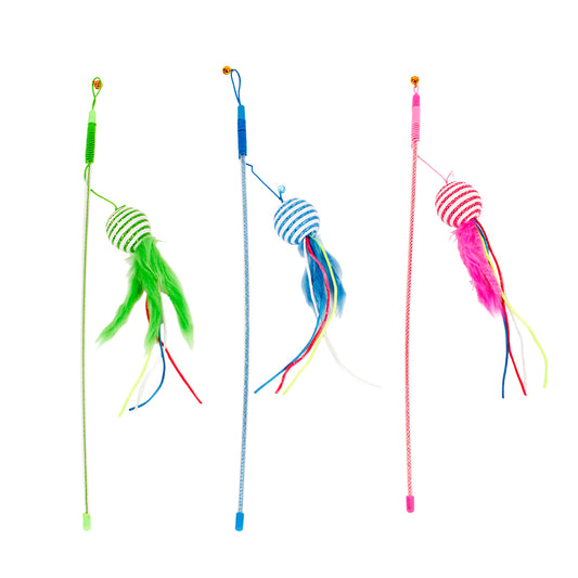 Duvo+ Playing Rod with Feathered Ball – Mixed Colors, 46cm Cat Toy
