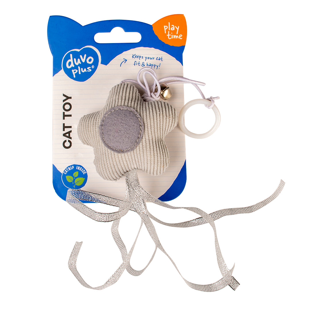Duvo+ Cushy Star Cat Toy with Elastic & Bell – Grey 17.5x6.5x3cm
