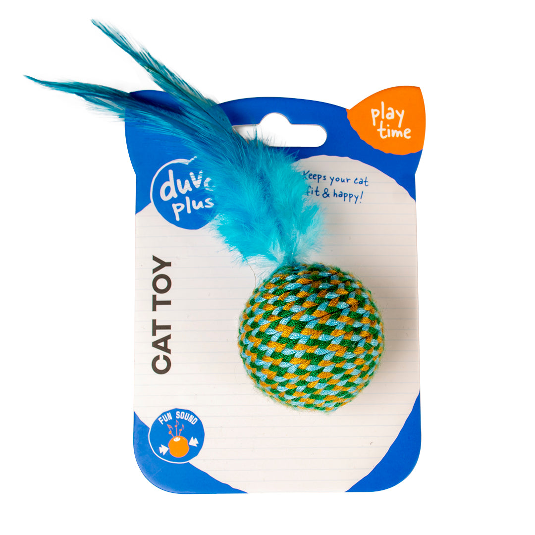 Duvo+ Jolly Cat Ball Toy with Feathers – Blue, 18x4.5x4.5cm