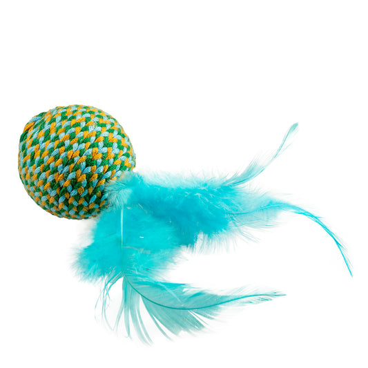 Duvo+ Jolly Cat Ball Toy with Feathers – Blue, 18x4.5x4.5cm