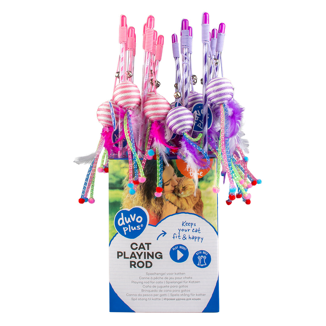 Duvo+ Catchy Cat Teaser Rod – Rope Ball Mix Colors, 45.5x4x3.5cm