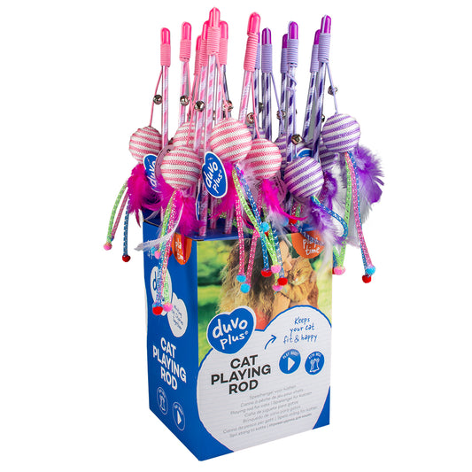Duvo+ Catchy Cat Teaser Rod – Rope Ball Mix Colors, 45.5x4x3.5cm