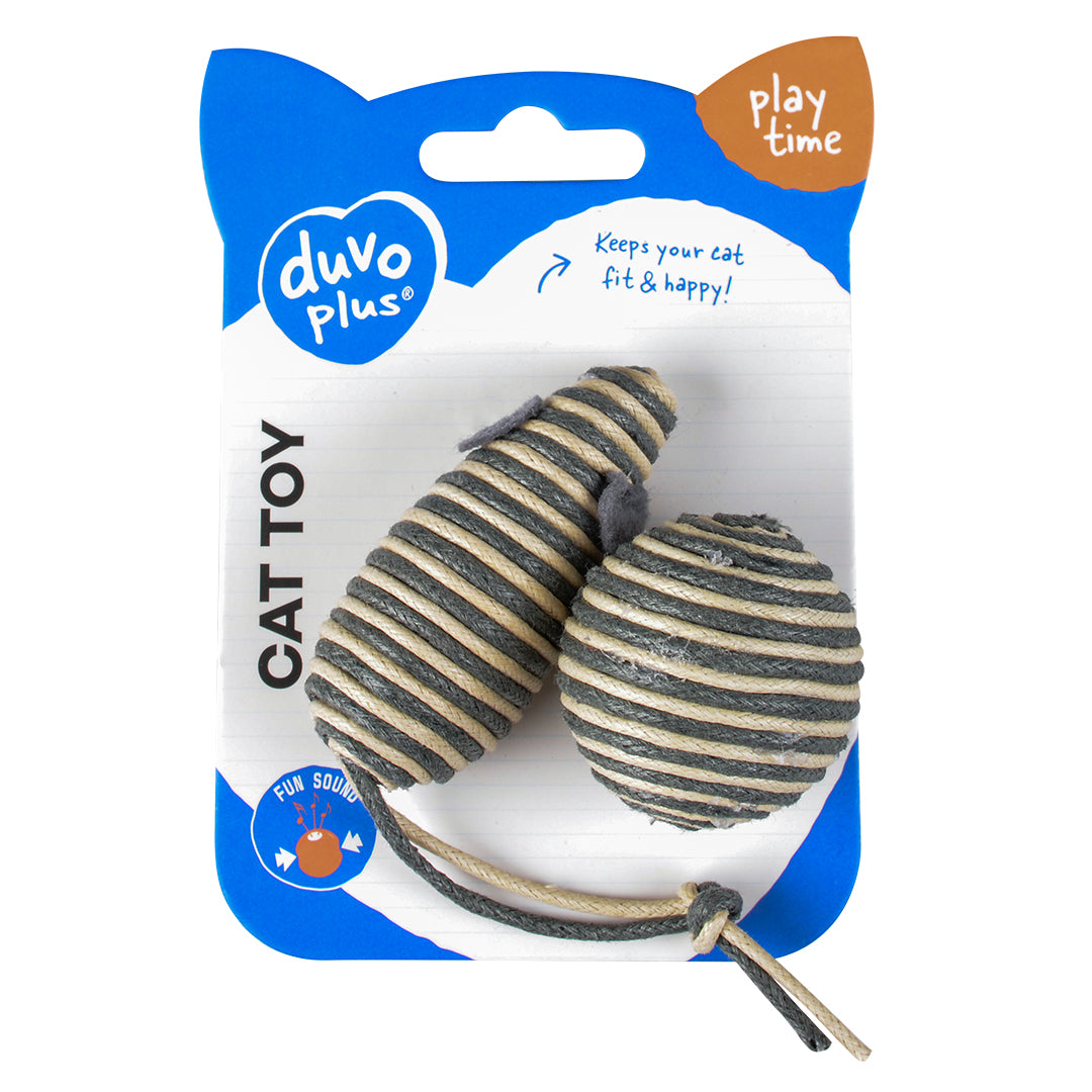 Duvo+ Rope Mouse & Ball Cat Toy – 2pcs, Grey, 17.5x3.5x2.5cm