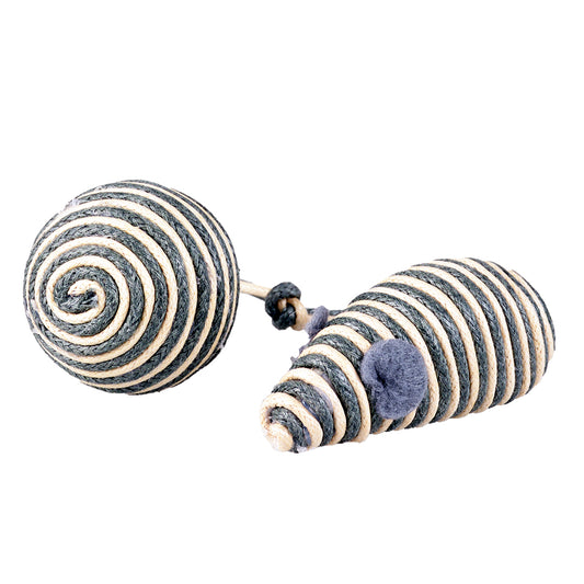 Duvo+ Rope Mouse & Ball Cat Toy – 2pcs, Grey, 17.5x3.5x2.5cm