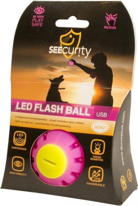 Duvo+ LED Flash Ball – Light-Up Dog Toy Fuchsia – 10cm Diameter