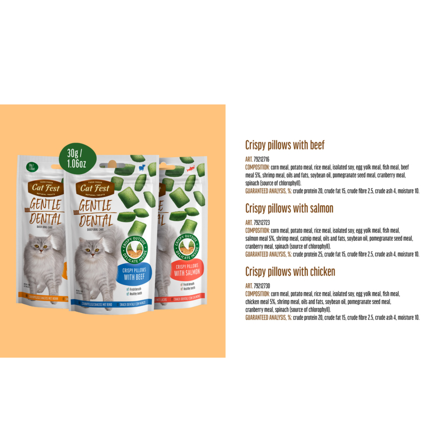 Cat Fest Dental Cat Treats Crispy Pillows Beef - 30g