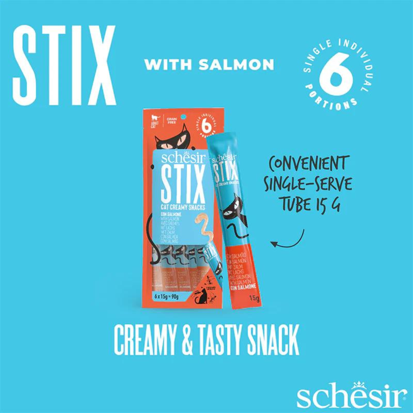 Schesir Cat Creamy Treat Stix Salmon - 6x15G