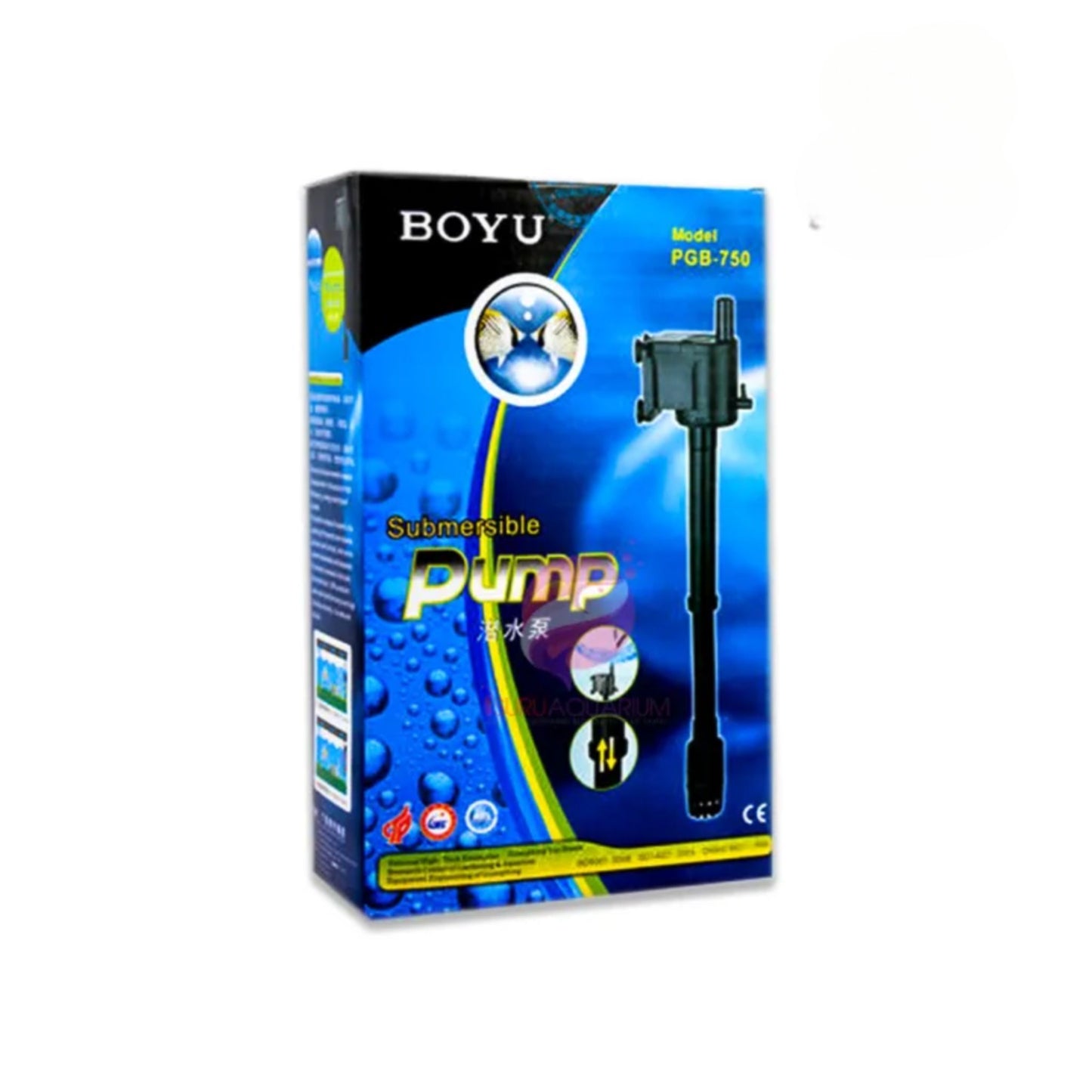 Box of Boyu submersible pump on a white background