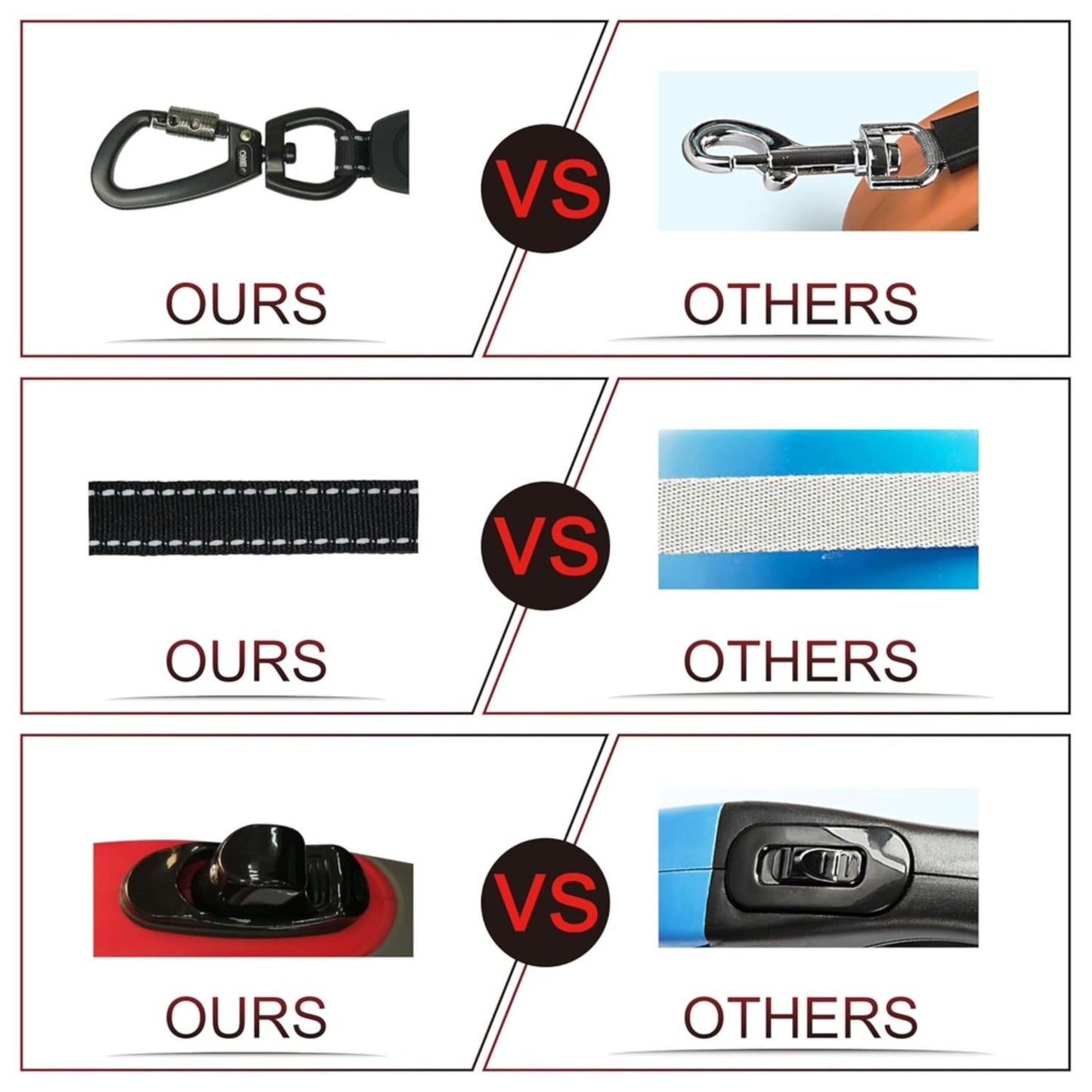 Comparison chart showing 'Ours' vs 'Others' for various product features.