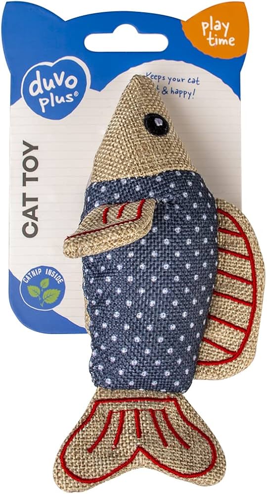 Duvo+ Retro Shark Cat Toy Blue 15x7.5x4.5cm – Soft & Fun