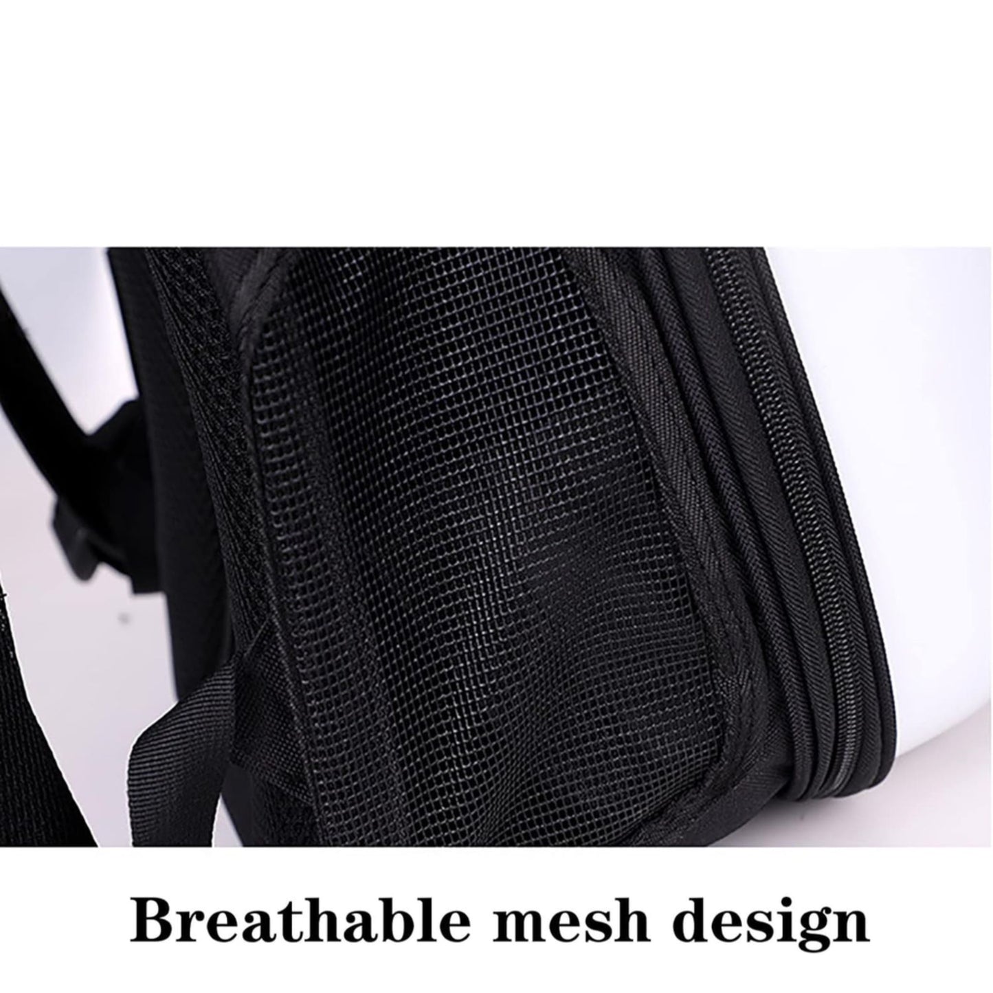 Black backpack with breathable mesh design on a white background