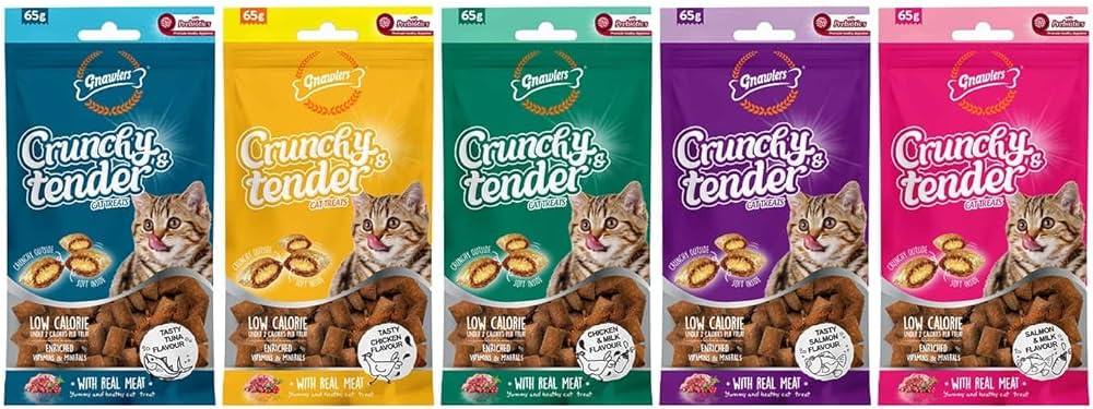 Gnawlers Crunchy & Tender Cat Treats – Salmon & Milk Flavor 65g