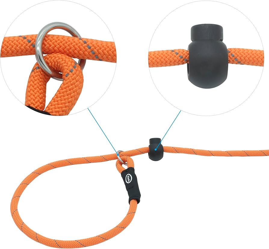 Doco® Reflective Rope Leash W/ Soft Rubber Handle Ver.5 - Click & Lock Snapsizes: L, Color: Safety Orange