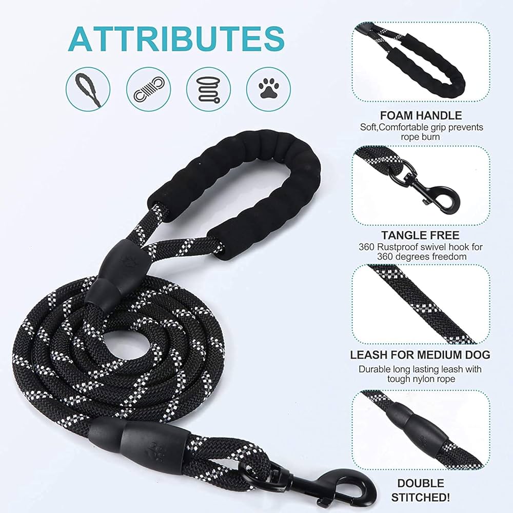 Doco Reflective Rope Leash With Plastic Encased Handle Loop (1/2 Width) - 6Ft - Large - Dcrope2072