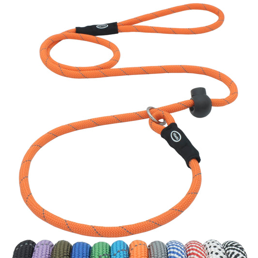 Doco® Reflective Rope Leash W/ Soft Rubber Handle Ver.5 - Click & Lock Snapsizes: L, Color: Safety Orange