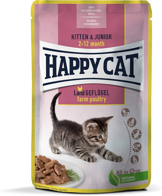 Happy Cat Mis Kitten & Junior Farm Poultry 85 G