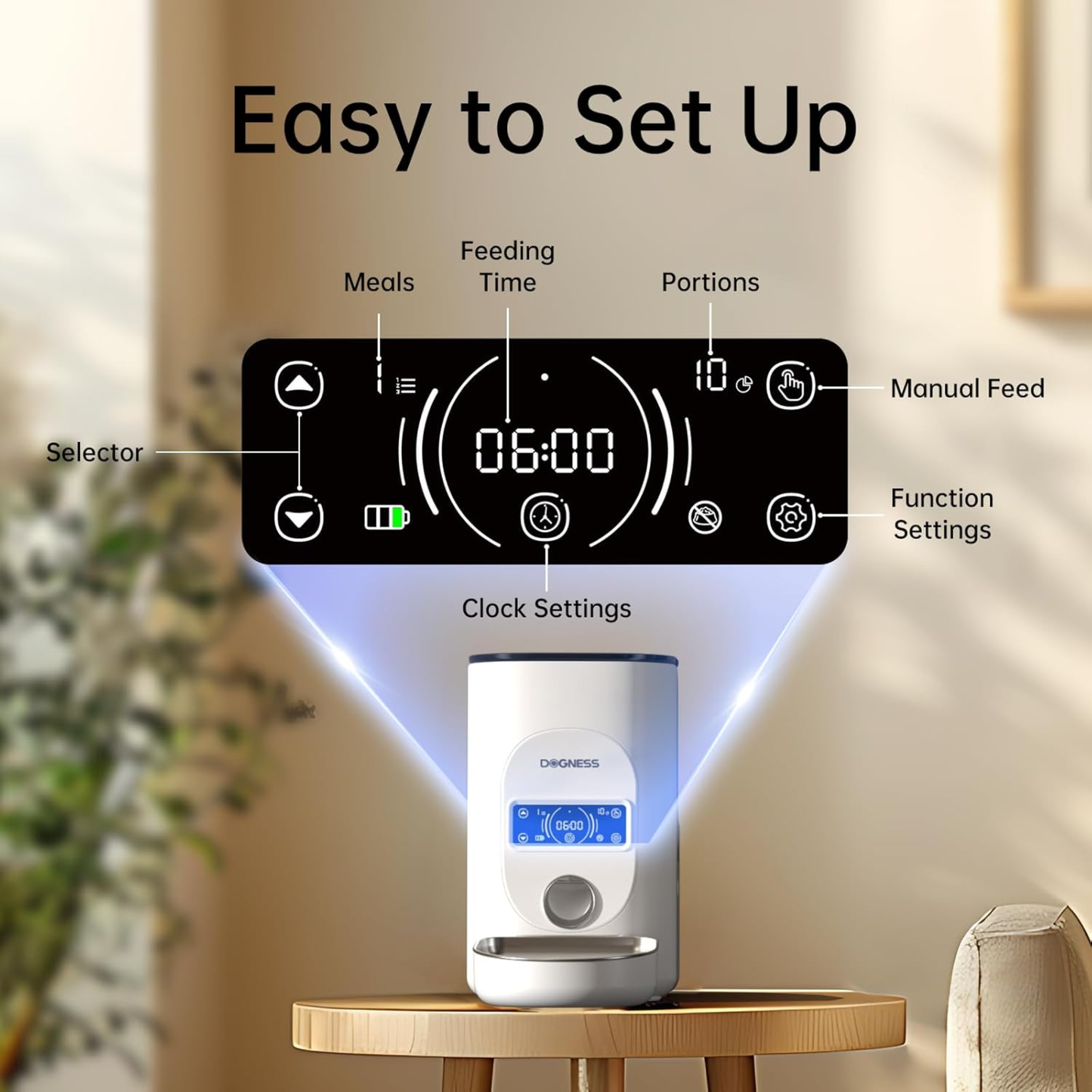 Dogness Rover Automatic Food Feeder For Pets White - 4 Litters