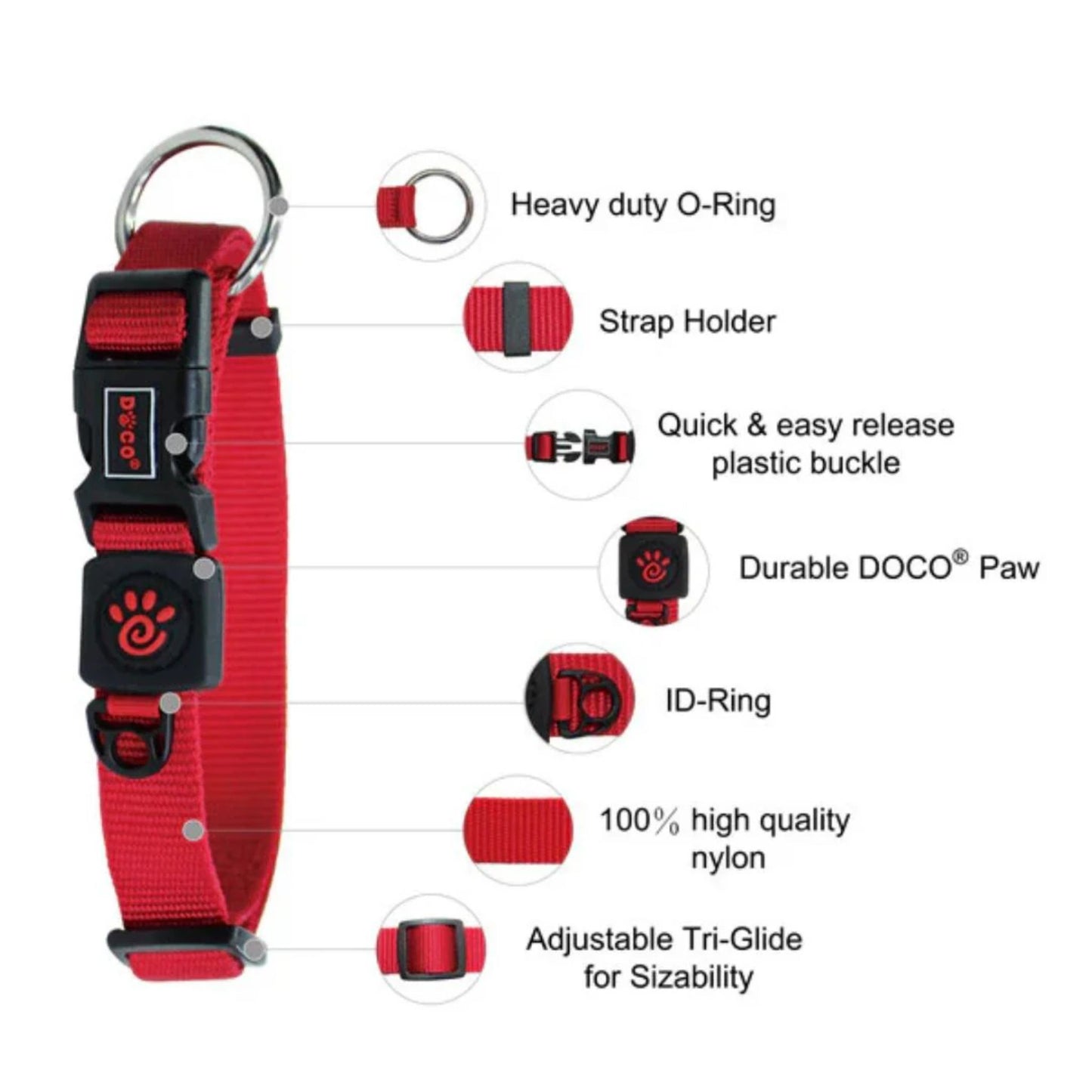 Doco Signature O-Ring Nylon Dog Collar Durable Dog Accessory