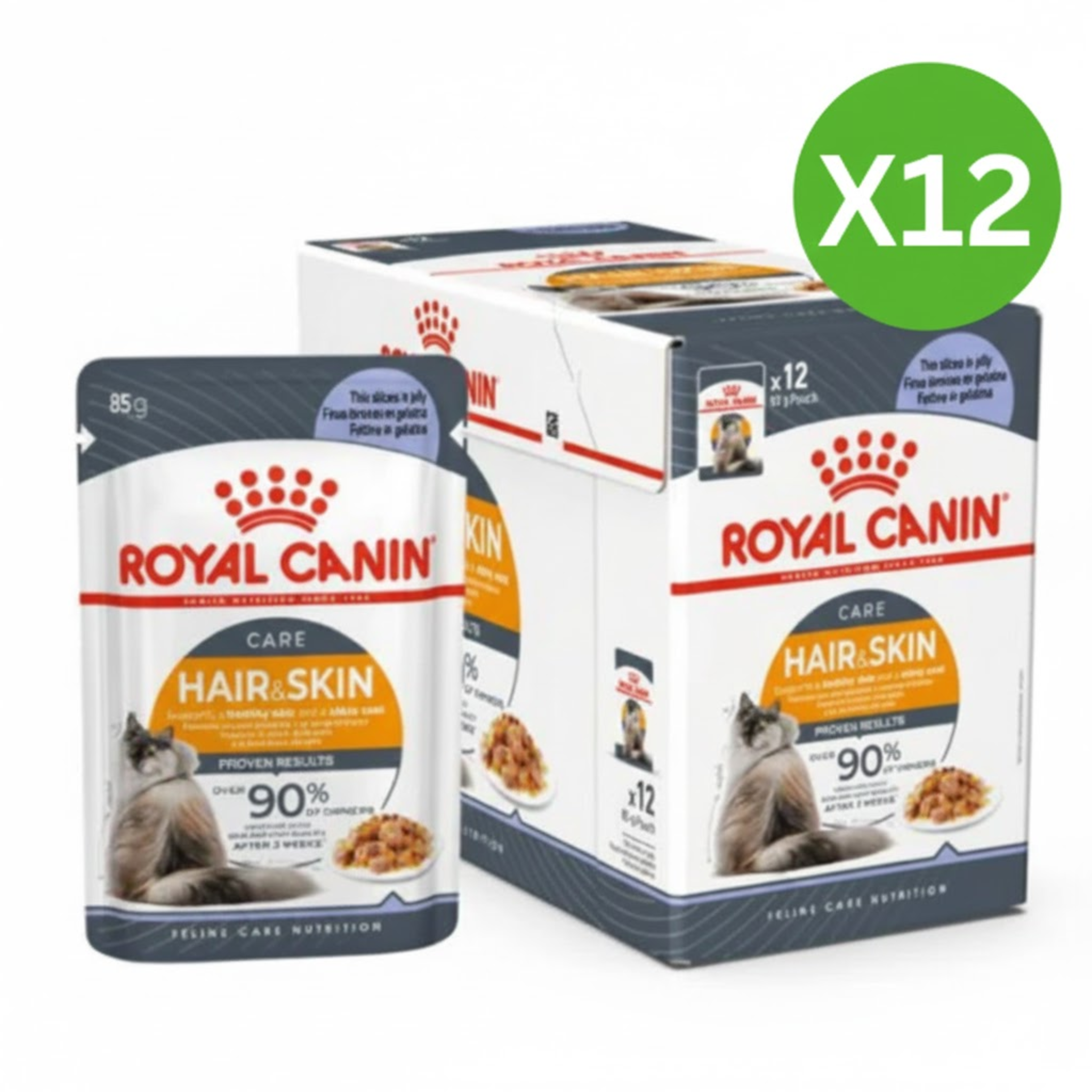 Royal Canin Feline Care Nutrition Hair & Skin Jelly Cat Wet Food - 12x85g