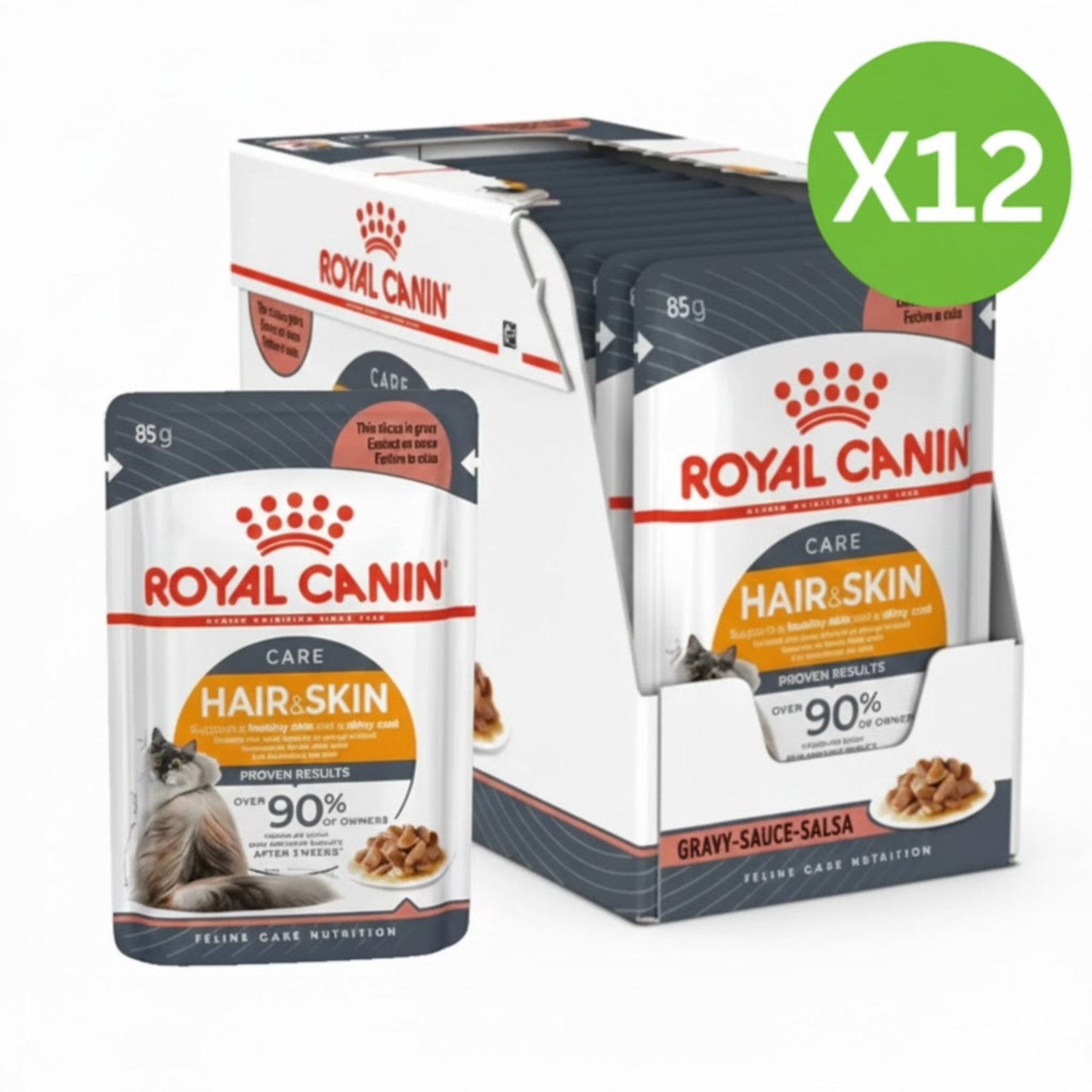 Royal Canin Feline Care Nutrition Hair & Skin Gravy Cat Wet Food - 12X85G