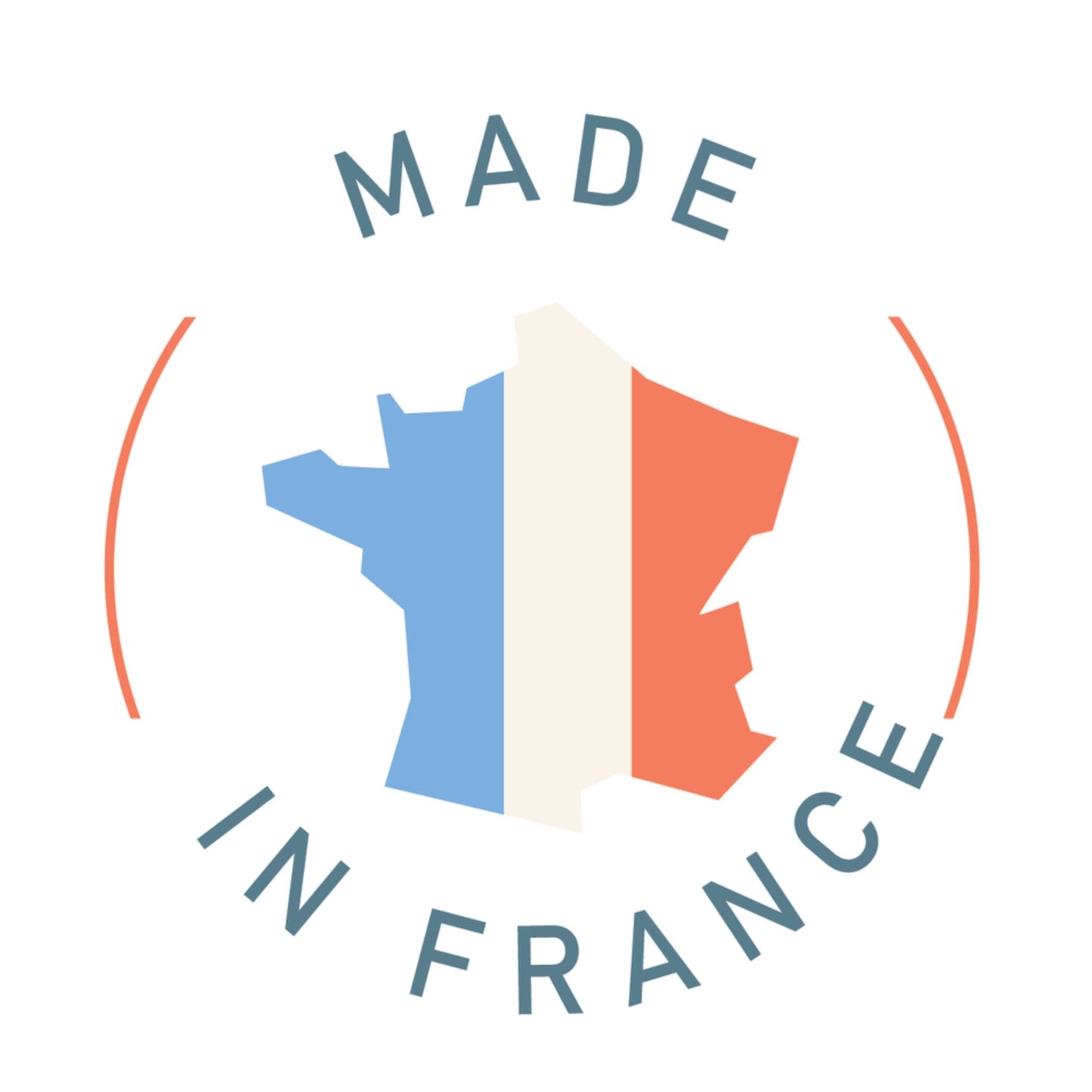 Logo with 'Made in France' text and French flag colors on a white background