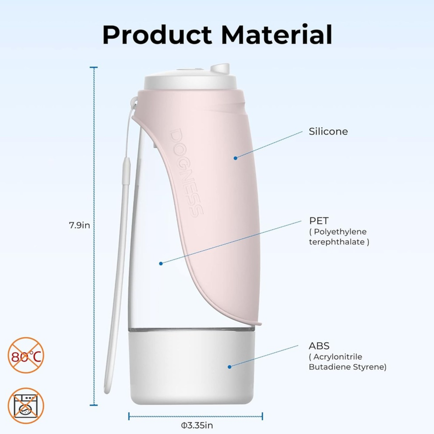 Dogness Water Bottle With Food Storage - Pink