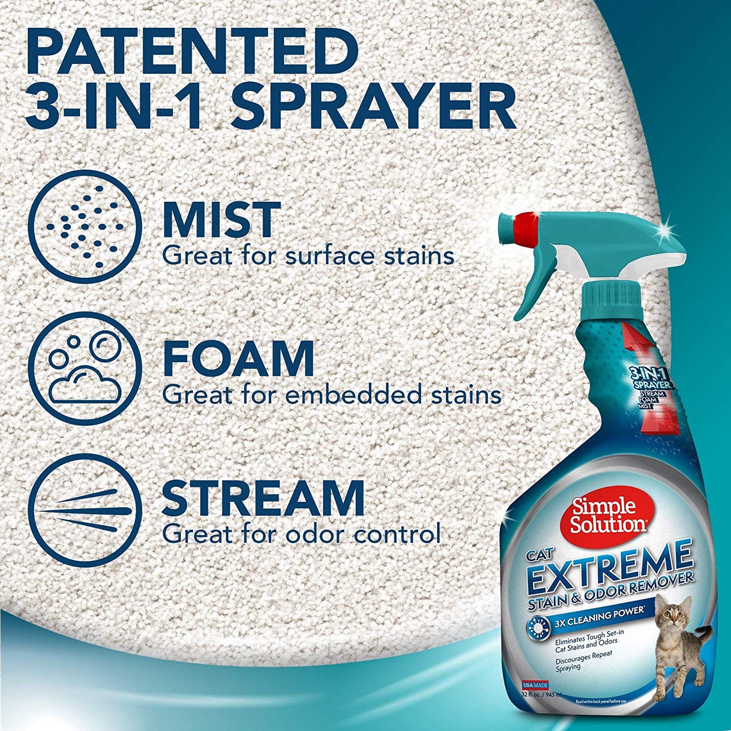 Simple Solution Cat Extreme Stain & Odour Remover 945ML  Pet Enzyme Cleaner