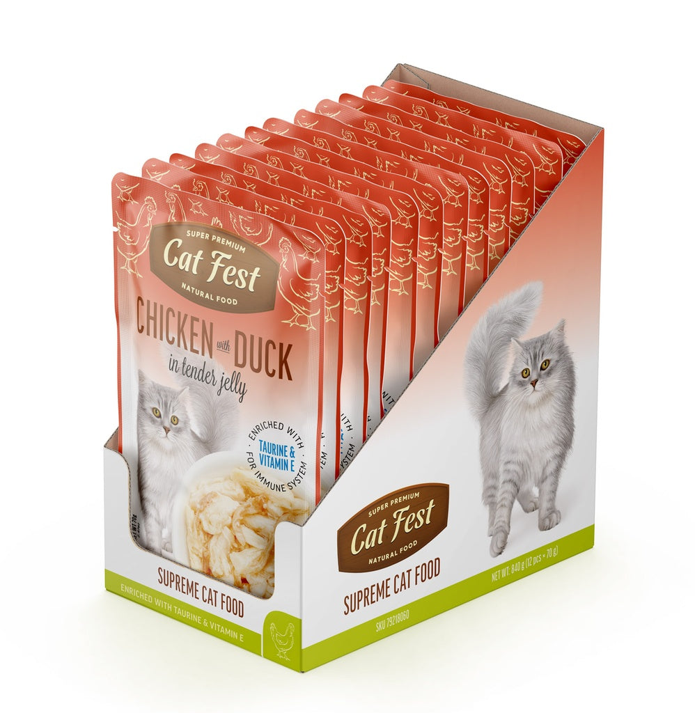 Cat Fest Chicken & Duck in Jelly Wet Cat Food for Adults