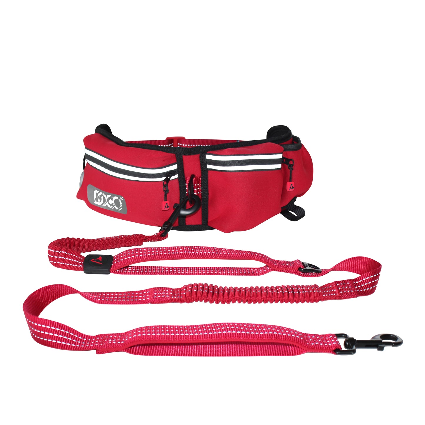 Doco Reflective Jogging Belt with Reflective Nylon Bungee Dog Leash – Red