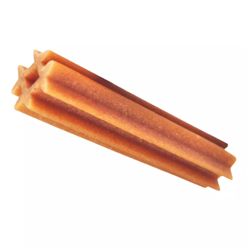 A single brown dog chew bone, likely a natural bully's bone or similar chews, shown diagonally on a plain white background.