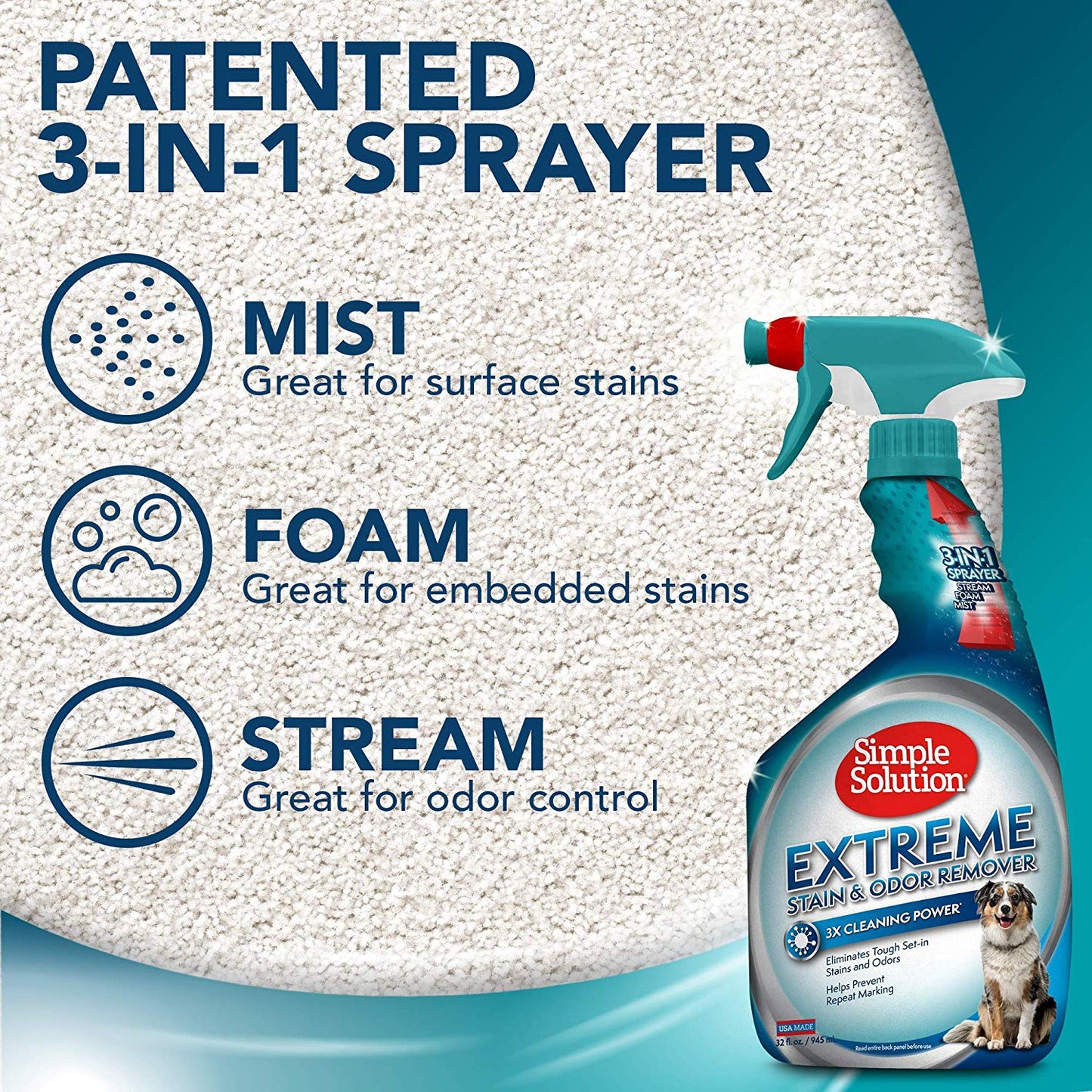 Simple Solution Extreme Stain and Odour Remover‚ 945ML Pet Enzyme Cleaner
